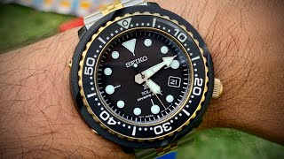 Strap it up 🆙 episode 16 Seiko Golden Baby Tuna SNE498 on Strapcode Golden Jubilee Bracelet [upl. by Yzdnil]