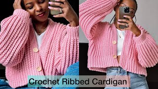 How To Crochet A Ribbed Cardigan crochet häkeln crochetsweater [upl. by Rahab]