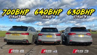 QUATTRO RIVALS 630HP RS3 vs 640HP RS4 vs 700HP RS6 [upl. by Eillom]