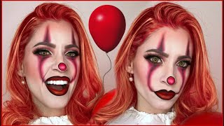 MAQUILLAJE DE IT PENNYWISE VERSIÓN MUJER  MAQUILLAJE FACIL PARA HALLOWEEN  NatyGloss [upl. by Nosemaj]