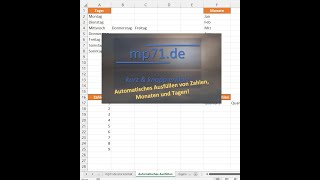 Excel Schnelle Tabelle Automatisch Ausfüllen von Tagen Monaten Zahlen und Datum [upl. by Casimir]