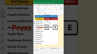 Use Shortcut Key CtrlE to Separate First Name and Last Name in Excel shorts excel shortcutkeys [upl. by Nevet]