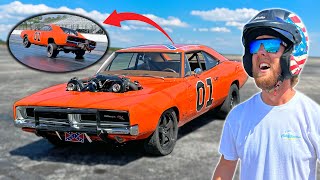 Drag Racing Whistlindiesels 1500hp General Lee HUGE wheelie [upl. by Erdnoid935]