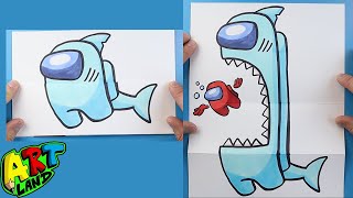 How to Draw an AMONG US SHARK SURPRISE FOLD [upl. by Aicilanna]