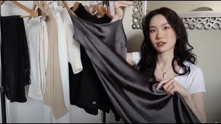 Black silk satin slip dress try on HAUL [upl. by Lenroc]