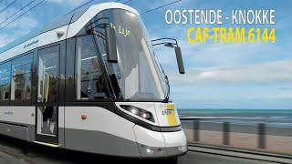 Cab Ride Coastal Tram Belgium Ostend  Knokke with CAF tram 6144 with stop names [upl. by Asaert]