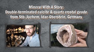 Dubbeleinder calciet en kwarts kristallen geode uit Steinbruch Juchem IdarOberstein Duitsland [upl. by Bocock]