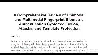 A Comprehensive Review of Unimodal and Multimodal Fingerprint Biometric Authentication Systems Fusio [upl. by Meave]