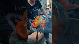 Making a glazed multicolored vase  Liulige glass blowing liuli fused Crafts [upl. by Annelak315]