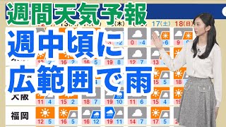 【週間天気予報】週中頃に広範囲で雨 2月12日月〜18日日 [upl. by Rajiv]