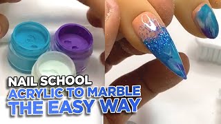 Nail School  The Easy Way to Marble Any Acrylic Colors [upl. by Rollecnahc]