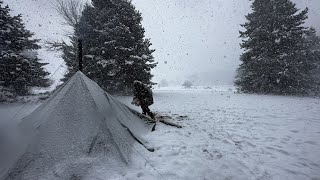 Caught in a Storm  Winter Camping in a Snowstorm with Dogs Snow Windy Bad Weather [upl. by Frey]