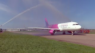 First Wizz Air UK flight from London Luton Airport [upl. by Ashelman]