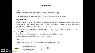 EXPT NO 61  TO PREPARE AND SUBMIT NON STAINING OINTMENT I P [upl. by Frayda]