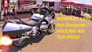 Honda ST1300 Race Track TOP SPEED Full Throttle Compilation 152 mph Pan European Pacific Raceway [upl. by Ahtennek178]