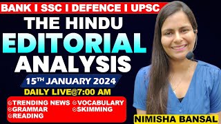 The Hindu Editorial Analysis 15th JANUARY 2024 Vocab Grammar Reading Skimming  Nimisha Bansal [upl. by Attalie]