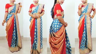 বিয়ে বাড়ি শাড়ী পরা নিউ স্টাইলস  Atpoure Bridal Saree Draping  Bengali Style Saree Draping [upl. by Eiznekcm]