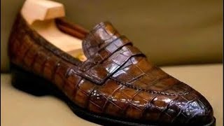 Chrocodile pattern leather shoes goodyearwelted in leather sole [upl. by Orvan]