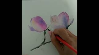 Aquarell für Anfänger Magnolie malen  Watercolor for beginners Magnolia painting [upl. by Elleoj41]