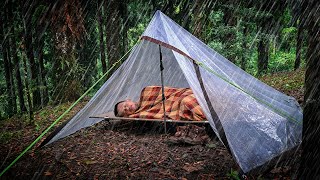 SOLO CAMPING HEAVY RAIN WITH TRANSPARENT PLASTIC TARP‼️ [upl. by Jerri]