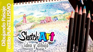 Cómo dibujar un paisaje con el estilo PUNTILLISMO  Música para colorear  arte fácil y divertido [upl. by Ettennaj]