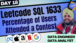 Leetcode SQL 1633  Percentage of Users Attended a Contest 🔥 50 Days Challenge  Data Analyst ✅ [upl. by Acimad]