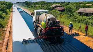 Technology with the bitumen sprayer truck process of applying a layer of bitumen to the road surface [upl. by Accemahs]