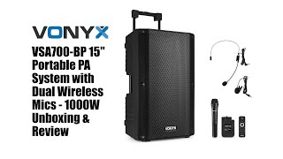 Review amp Unboxing  Vonyx VSA700BP 15quot Portable PA System with Dual Wireless Mics  1000W [upl. by Erb]