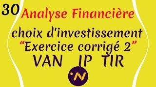 30Analyse financière choix dinvestissement exercice corrigé valeur actuelle nette VAN taux interne [upl. by Toft]