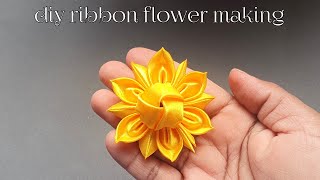 Handmade diy ribbon flowers  How to make ribbon flower  Cloth Flower making [upl. by Ytirev986]