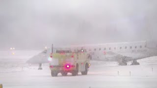 Plane slides off runway at Greater Rochester International Airport [upl. by Hairehcaz251]