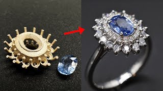 make a classic jewelry design  custom blue sapphire ring for ladies [upl. by Pitt]