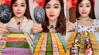 Eating ice cream Crispy delicious have flavor chocolate Grebes mango avocado delicious [upl. by Ellenuahs467]