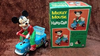 Masudaya Mickey Mouse on Hand Car Vintage Battery Op Toy 60s [upl. by Nadya]