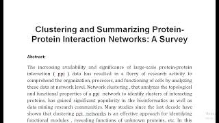 Clustering and Summarizing Protein Protein Interaction Networks A Survey [upl. by Aleunam632]