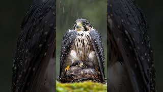 Falcon Bird Mother Shields Her Chicks from the Pouring Rain mother birds falcon rain [upl. by Tshombe]