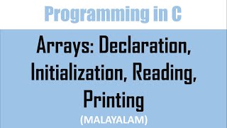 Arrays in C Declaration Initialization Reading and Printing  Malayalam tutorial [upl. by Whitten450]