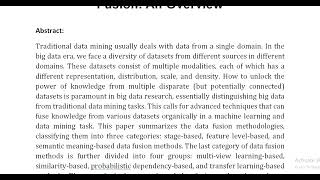 Methodologies for Cross Domain Data Fusion An Overview [upl. by Nytsyrk]