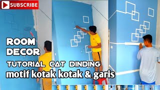 Cat dinding motif kotak kotak dan garis  tutorial room decor cat biru dan putih [upl. by Nay]