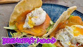 Breakfast time Flatbread poached egg amp salmon  How to prepare an easy breakfast breakfast mood [upl. by Alsworth]