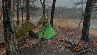 Solo Camping in HEAVY RAIN  High Winds  STORM [upl. by Epoh698]