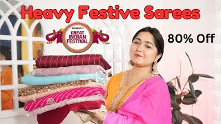 Amazon Festive Saree Haul Heavy Zari WorkCutdana  Bandhni Saree Rs799 Starting [upl. by Hniht]