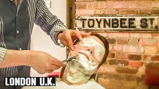 Turkish Barber Wet Shave with Threading and Hair Singeing  Jack The Clippers London UK [upl. by Tierney]