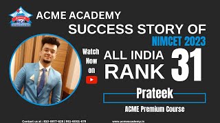 Success Story of Prateek AIR31 NIMCET 2023  ACME ACADEMY Toppers NIMCET2023 Result [upl. by Cutler]