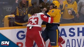 Predators Filip Forsberg Red Wings Mortiz Seider Fight in Battle of Unexpected Combatants [upl. by Sachs]