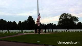 Normandy DDay Beaches  American Cemetery Flag Retreat [upl. by Prochoras]