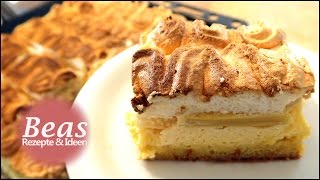 RHABARBERKUCHEN Rezept mit Baiser und Puddingcreme vom Blech  Backen [upl. by Dnalkrik590]