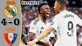 Vinicus Hattrick 🔥 Real Madrid VS Osasuna 40  Laliga 2425 Highlights All Goals HD [upl. by Wicks802]