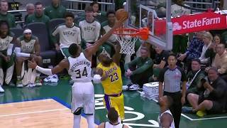 Giannis REJECTS LeBron James with a chasedown block in preseason 😳  NBA on ESPN [upl. by Aihsilat96]