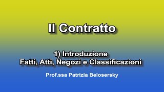 Il contratto 1 Introduzione  Fatti Atti Negozi giuridici e Classificazioni [upl. by Yesoj]